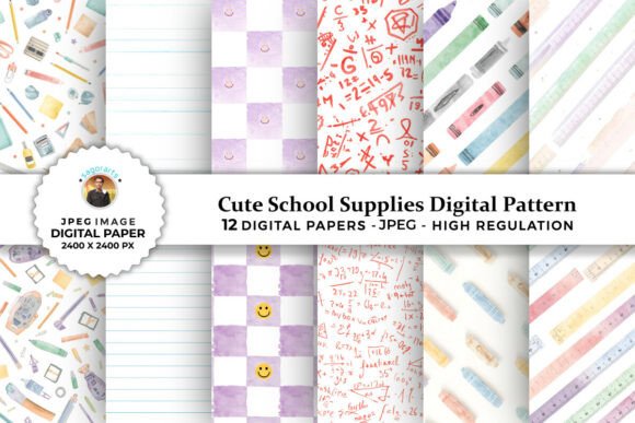 Download Cute School Supplies Digital Patterns - Premium Resources