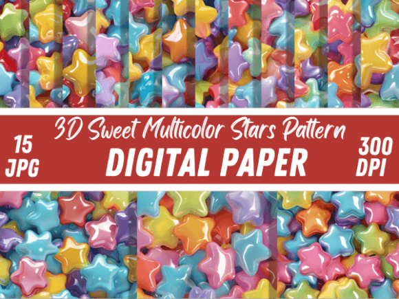 Download 3D Sweet Multicolor Stars Paper Pattern - Stars Collection
