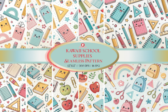 Download Kawaii School Supplies Seamless Pattern - Premium Resources